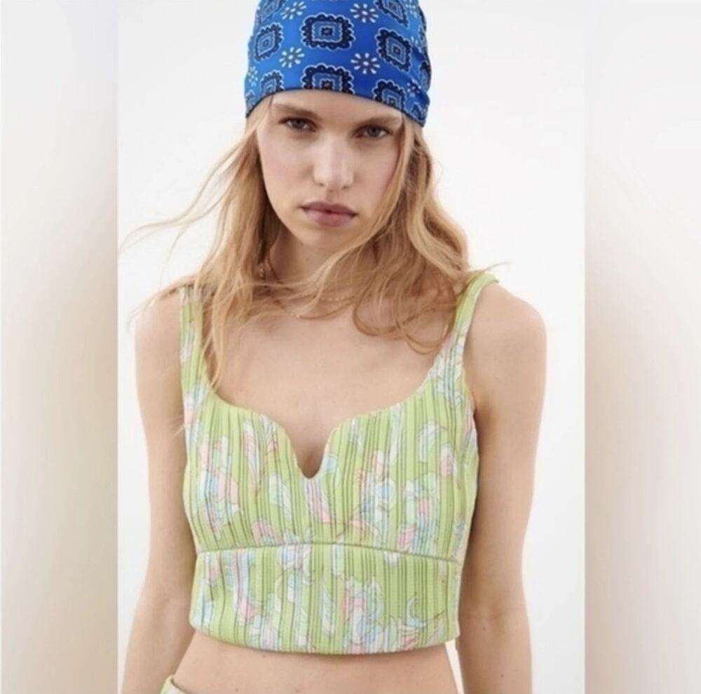 ZARA printed pleated top crop top 5039 Medium Boho Retro Costume 70s Party